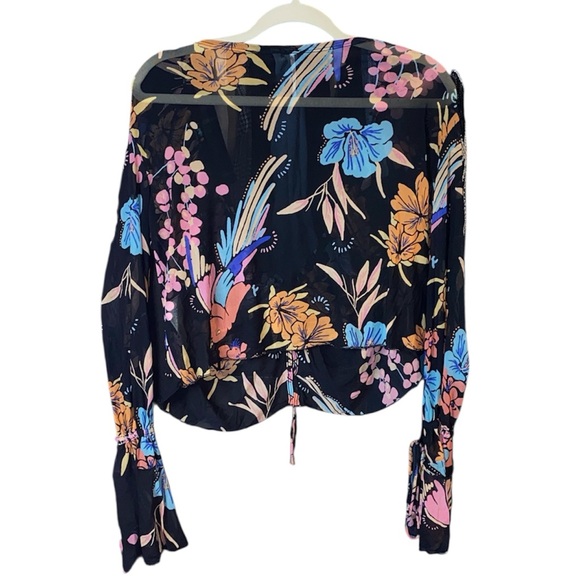 Free People Black/Pink Multicolor Floral Boho Crop Top, Size Medium - Picture 6 of 11